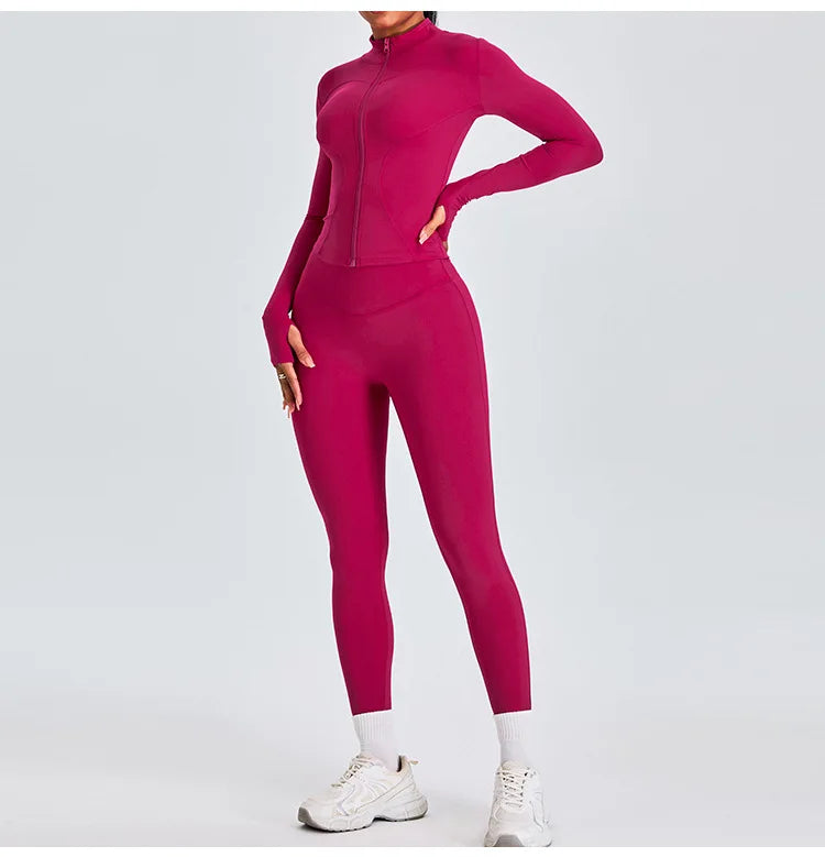 Women 2PCS Yoga Set Workout Clothes Long Sleeve Jacket Gym Crop Top High Waist Leggings Fitness Sports Wear Sport Suit Gymwear